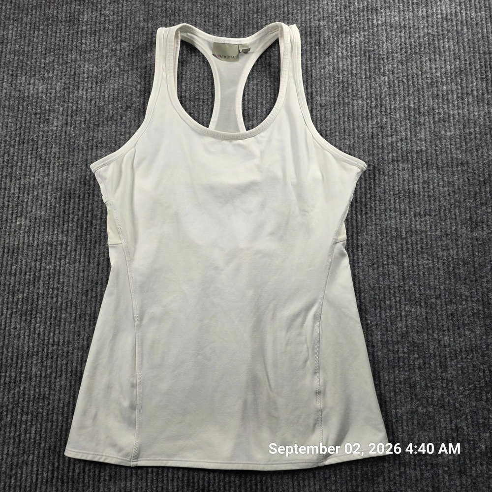 Athleta Womens White Racerback Tank Top Shelf Bra Mesh Keyhole Back Small